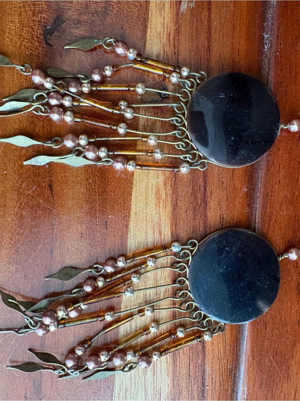 Vintage Natural stone and Brown Bead Fringe Earrings